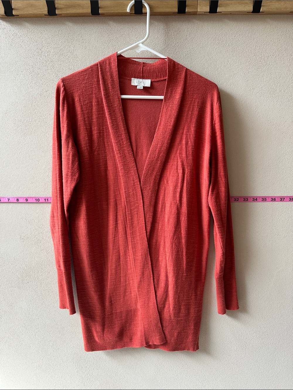 LOFT Coral-Red Open-Front Lightweight Women's Cardigan